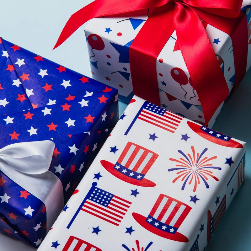 WRAPAHOLIC Wrapping Paper Sheet - Memorial Day, 4th of July Design for Birthday, Holiday, Wedding, Baby Shower - 1 Roll Contains 6 Sheets - 17.5 inch X 39.3 inch Per Sheet - Image 5